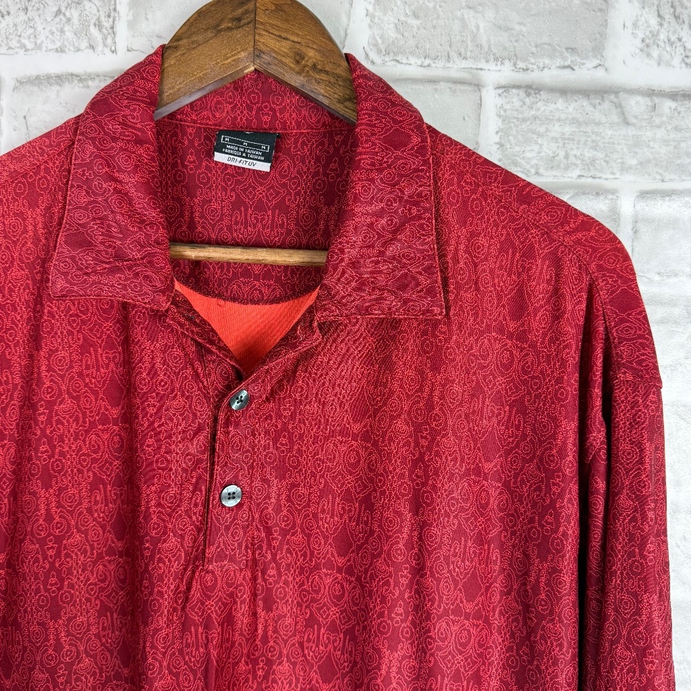 NIKE Dri-Fit UV Vintage Red Paisley AOP Performance Golf Polo Men MEDIUM Stretch